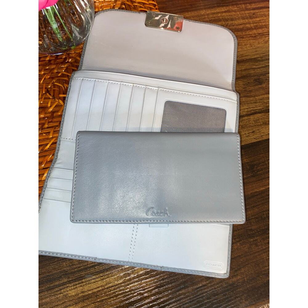Coach Gray Leather Checkbook Wallet Snap Closure Silver Hardware GUC - Picture 6 of 11